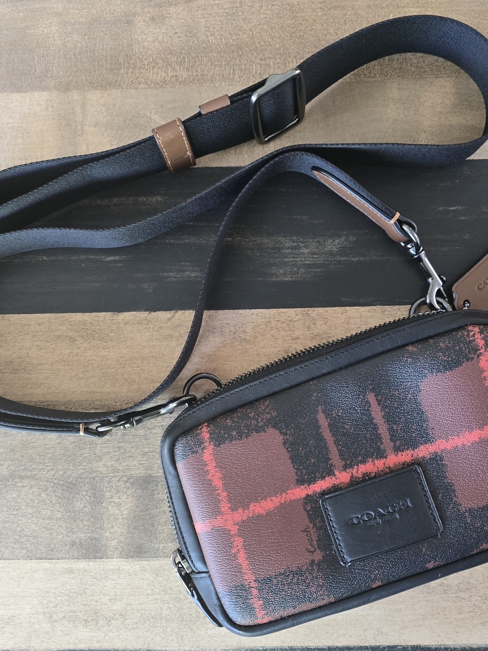 Coach Women's s Black and Red Plaid Crossbody/Clutch.